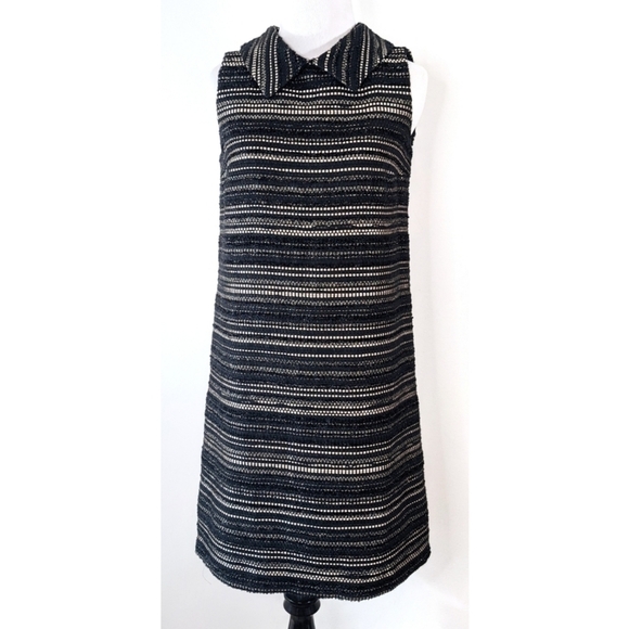 REBECCA Vallance Collared Textured Black Gold Shift Dress 8 - Picture 3 of 11